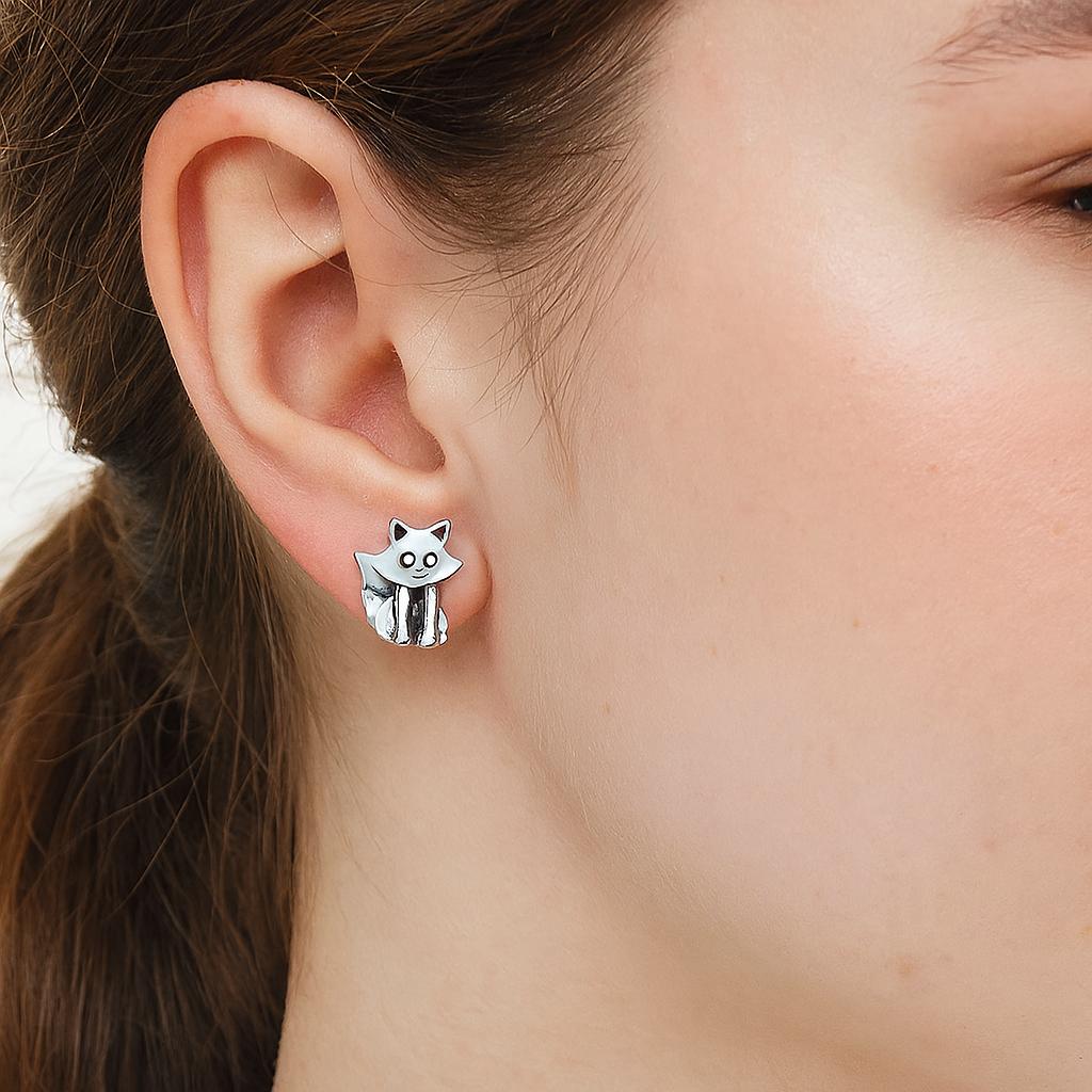 Fox Stud Earrings - 925 Sterling Silver