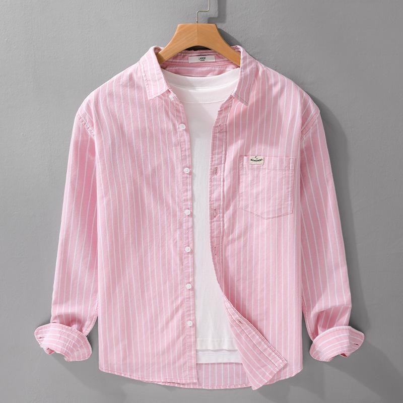 Men's Japanese Striped Cotton Shirt: High-End, Versatile, Long Sleeve for Spring