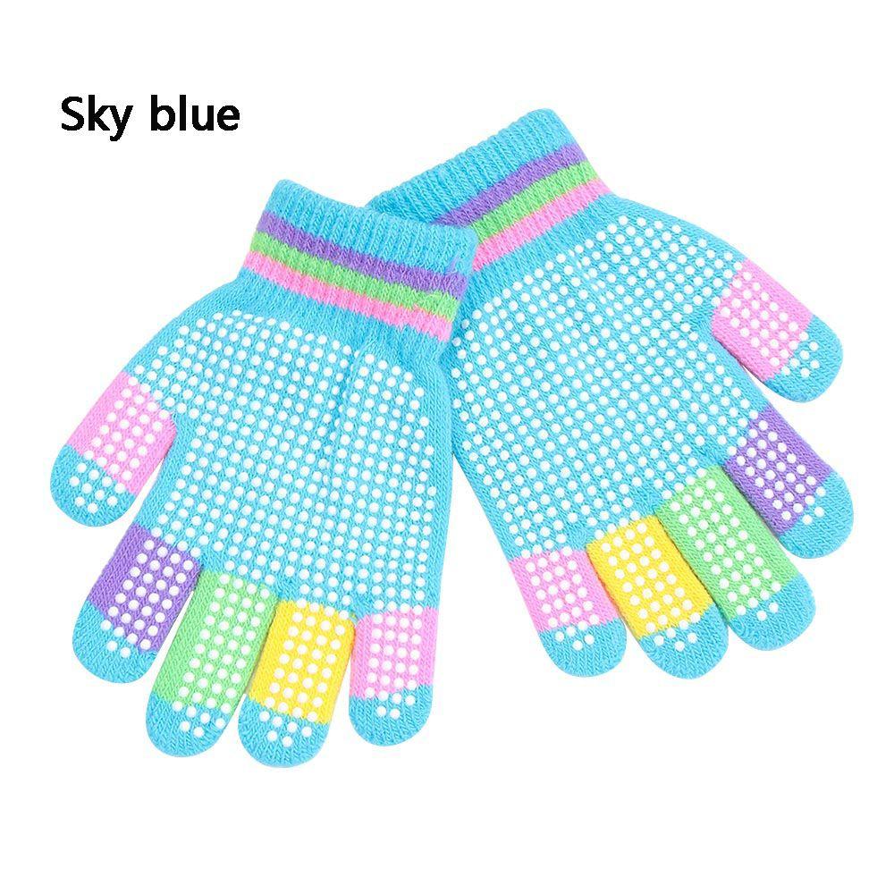 

Аксессуары Акриловые Утолщенные Теплые Вязаные Перчатки Противоскользящие Варежки с Полным Пальцем Зимние Перчатки небесно-голубой