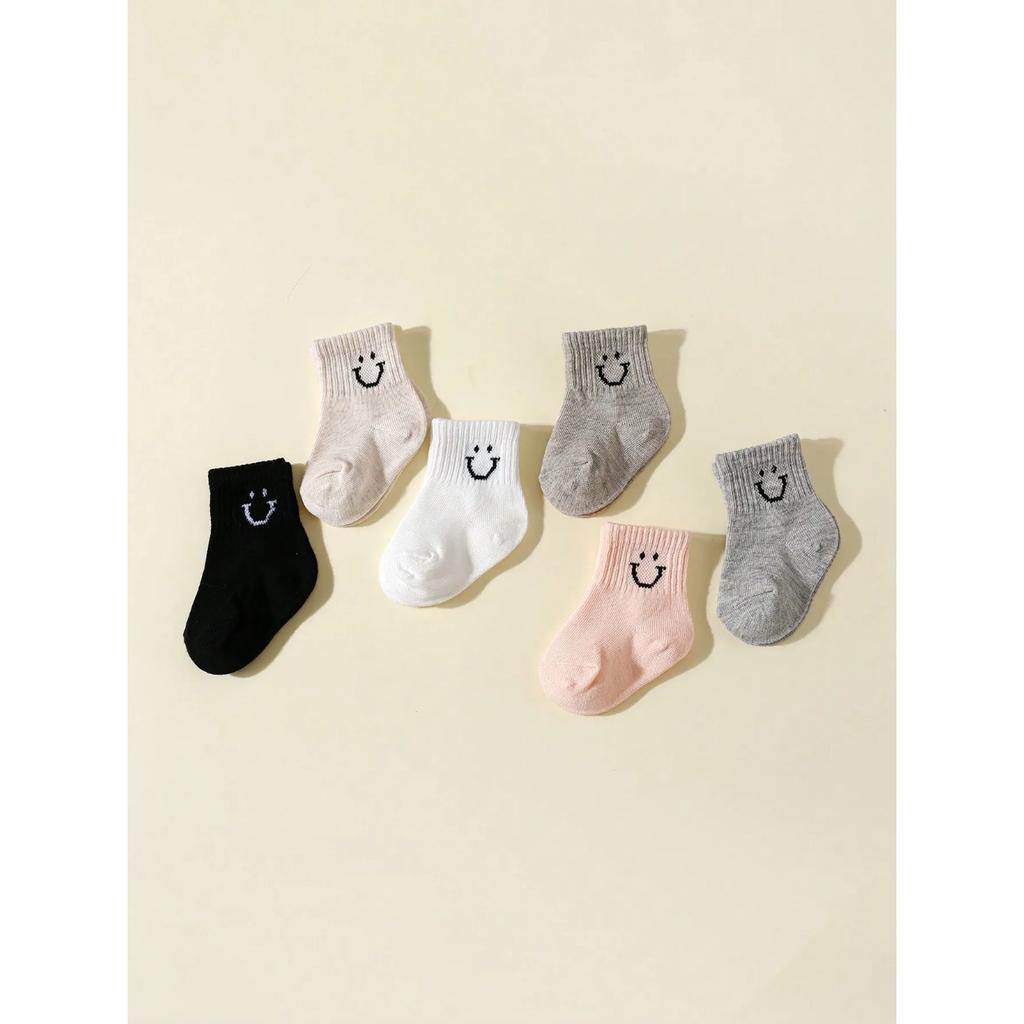 6 Pairs Baby Smile Socks, Cute Side Smile Ankle Socks for 0-12 Month Newborn Infant Boy Girl Non-Slip Funny Cartoon Toddler Socks