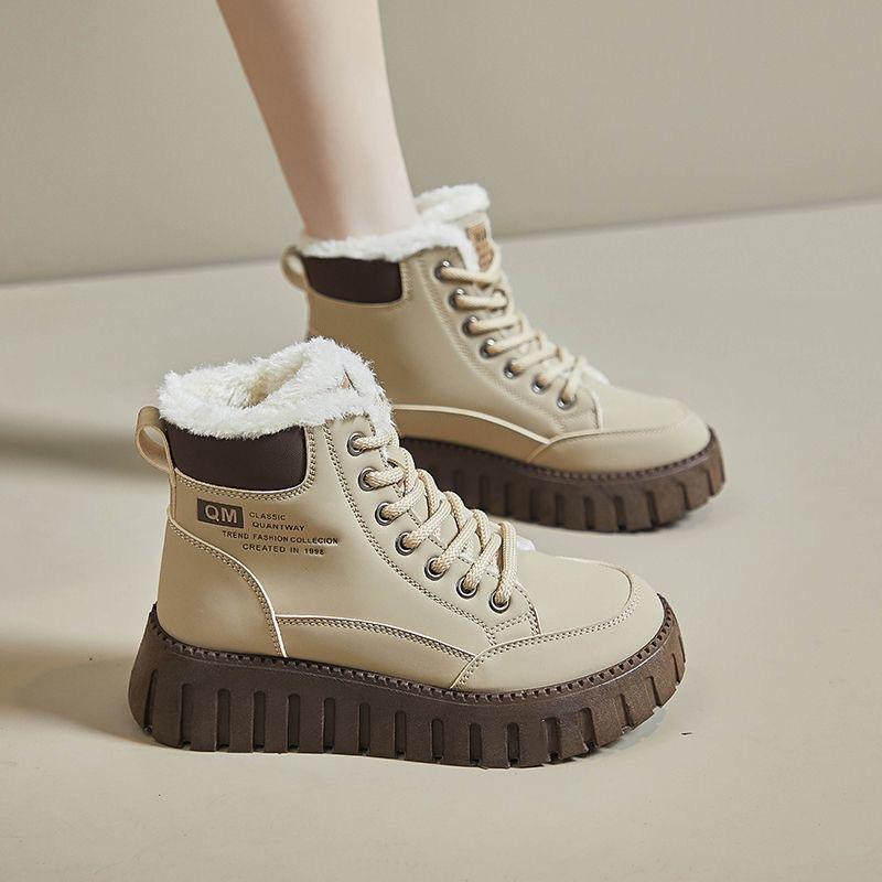 Women's boots 2025 winter new Korean version high top velvet women's student thick soled casual warm cotton shoes