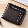 Portefeuille court pour homme en cuir PU Portefeuille pliant à fermeture éclair sur tout le pourtour Multiples emplacements pour cartes Fenêtre pour pièce d'identité Poche à monnaie Porte-billets Portefeuille compact