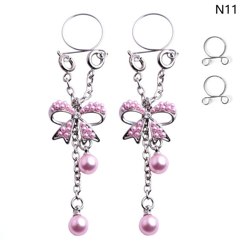 1 Pair Sexy Tassel  Butterfly Pendant Fake Nipple Ring For Women Girls Adjustable Faux Nipple Piercing Body Jewelry