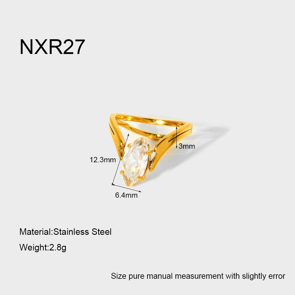 

Кільце з циркону огранки «Маркіз»: Нержавіюча сталь з покриттям 18K золотом, Водонепроникна, Для комбінування, Універсальна розкішна біжутерія Size 7