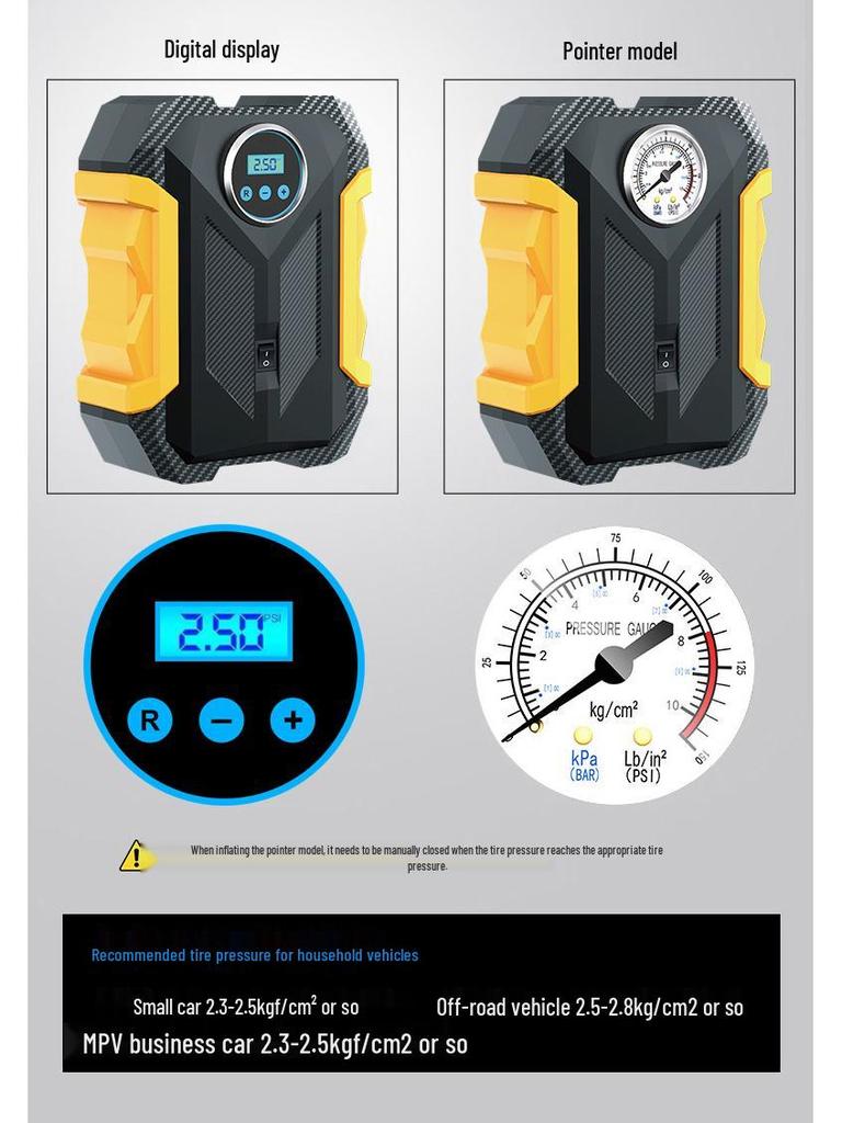 Portable Electric Tire Inflator with Light - Digital Display Pointer Style