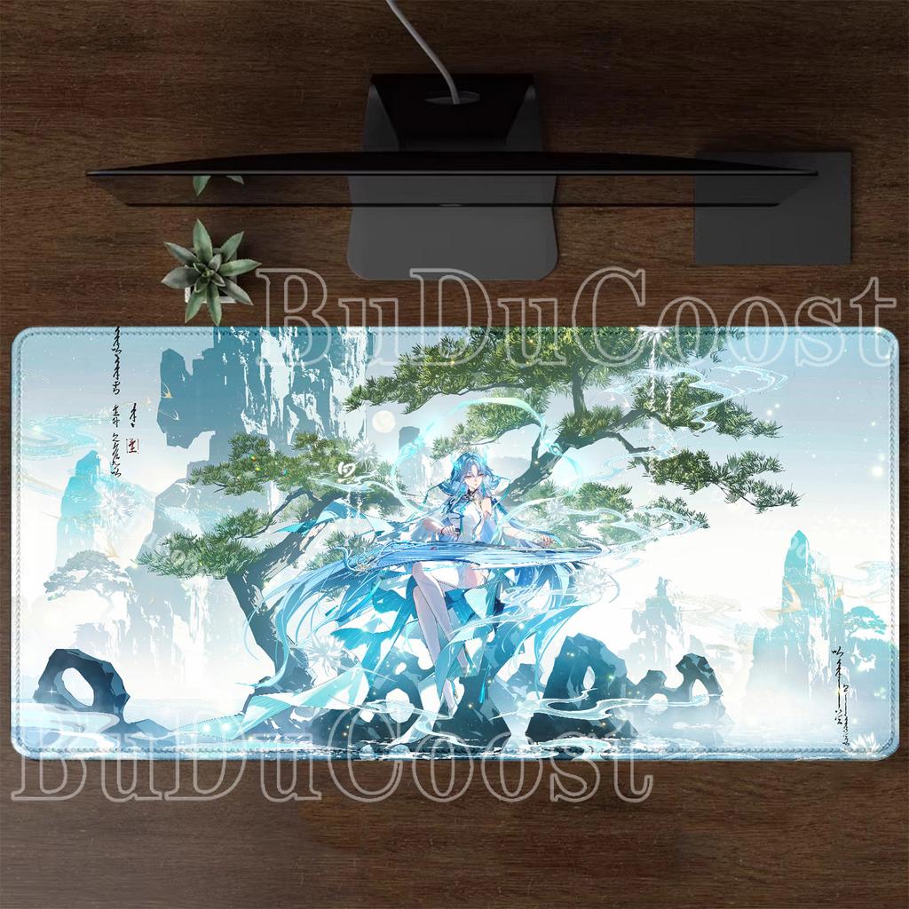 HD Printing Qingxiao Wuthering Waves WuWa Mousepad PC Gaming Keyboard Large Non-slip Base Rubber Desk Mat Anime Sexy Girl Carpet
