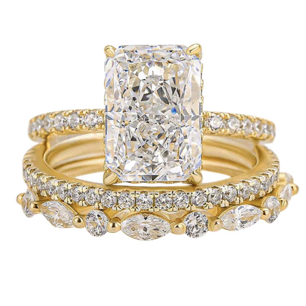 OEVAS 7x10mm 3.5CT Full Zircon Rings Set 100% S925 Silver for Women Wedding Engagement Ring Fine Jewelry Gift