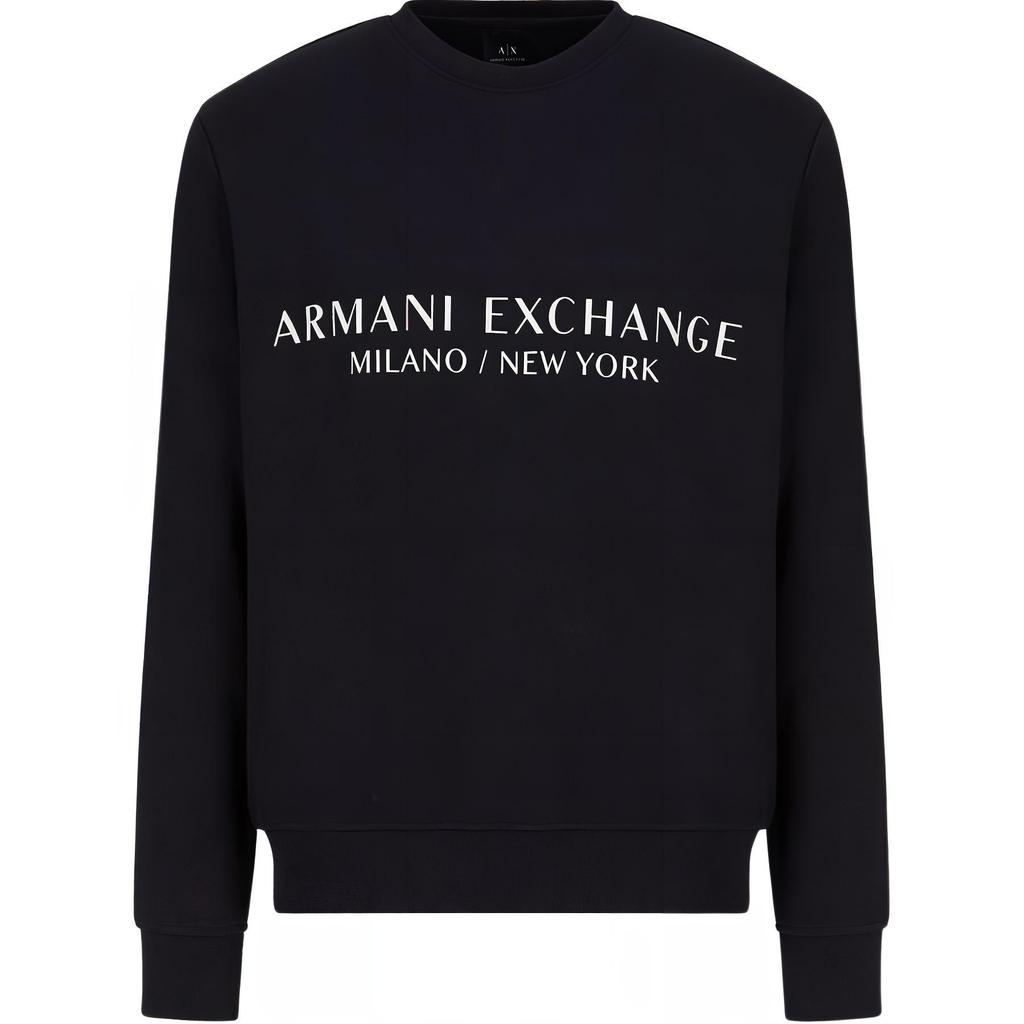Armani Exchange FW22 Letter Print Crew Neck Pullover Sweatshirt Men sweatshirt Navy-Blue 8NZM88-ZJKRZ-1510
