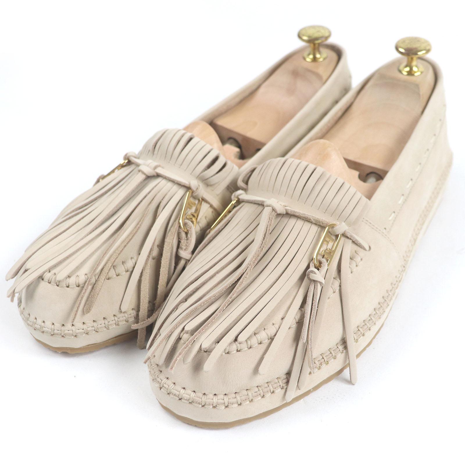 

FENDI loafers Olock FF logo gold metal fringe beige Nubuck Leather mens 7 7P1589 Used
