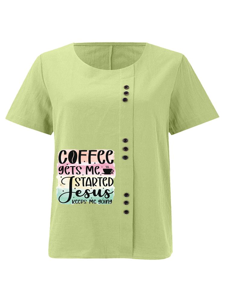 Damenmode Buchstabenmuster Druck Rundhals Kurzarm T-Shirt Lässig Baumwolle Leinen Grafikshirt Freizeit Locker Sommer Bluse Tops