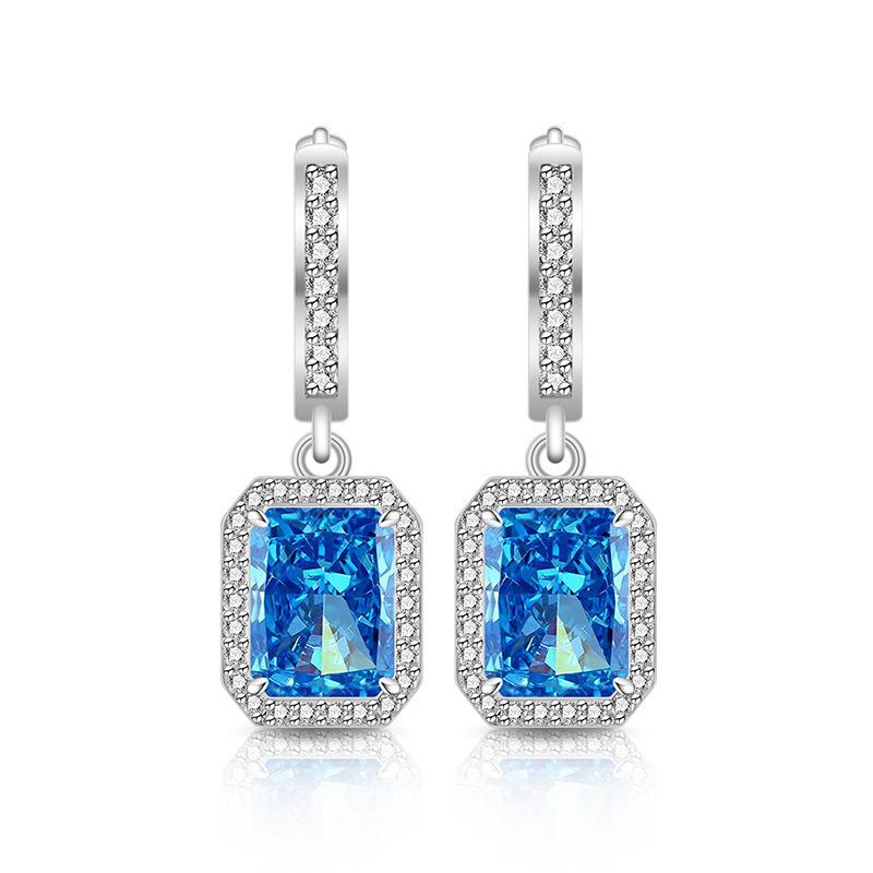 2026 Colored Treasure Ice Flower Cut High Carbon Diamond Square Earrings Plated with Real Gold Smart Luxury Ear Hook Ear Jewelry