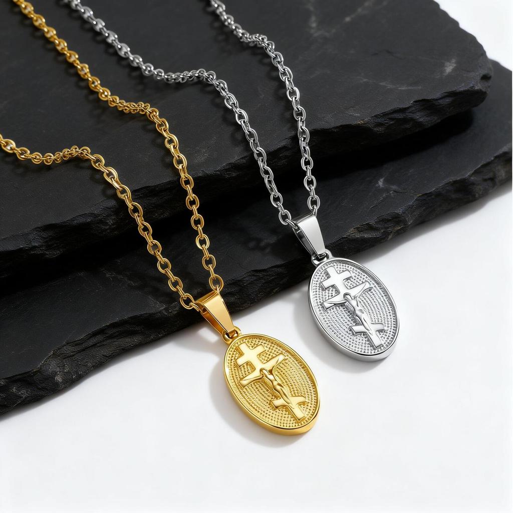 Plain Eastern Orthodox Cross Necklace for Men Women,Gold Plated Stainless Steel Cross Pendant Necklace,Religious Jewelry Gift