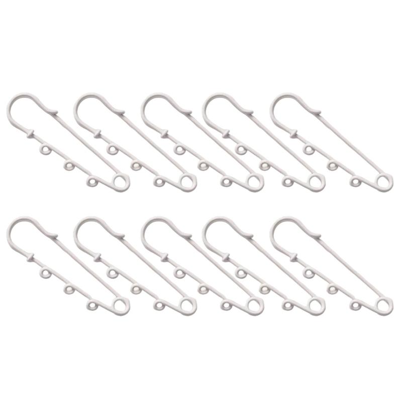 10Pcs Heavy Duty Safety Pins 2 Inch with 3 Holes Metal Kilt Pins Fasteners for DIY Brooch Making Blanket Knitted Fabric