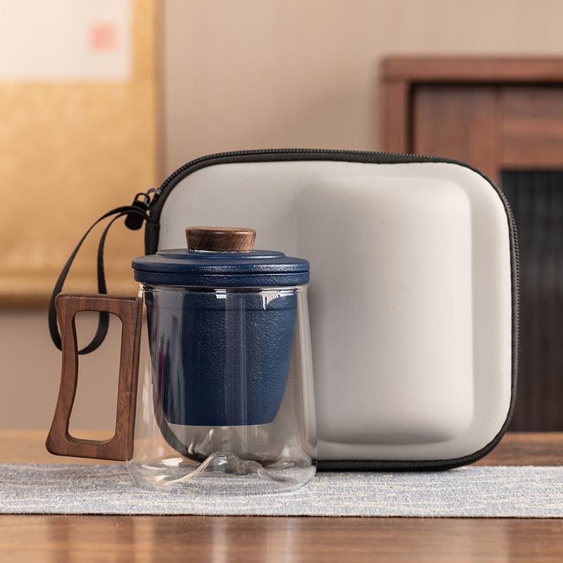 Black sandalwood handle office cup ceramic liner filter glass tea cup high-end anti-scalding gift box portable gift