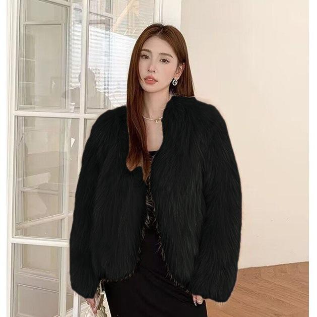 Winter New Imitation Fox Fur Short Fur Coat Women's Light Simple Collar Fashion Plus Cotton