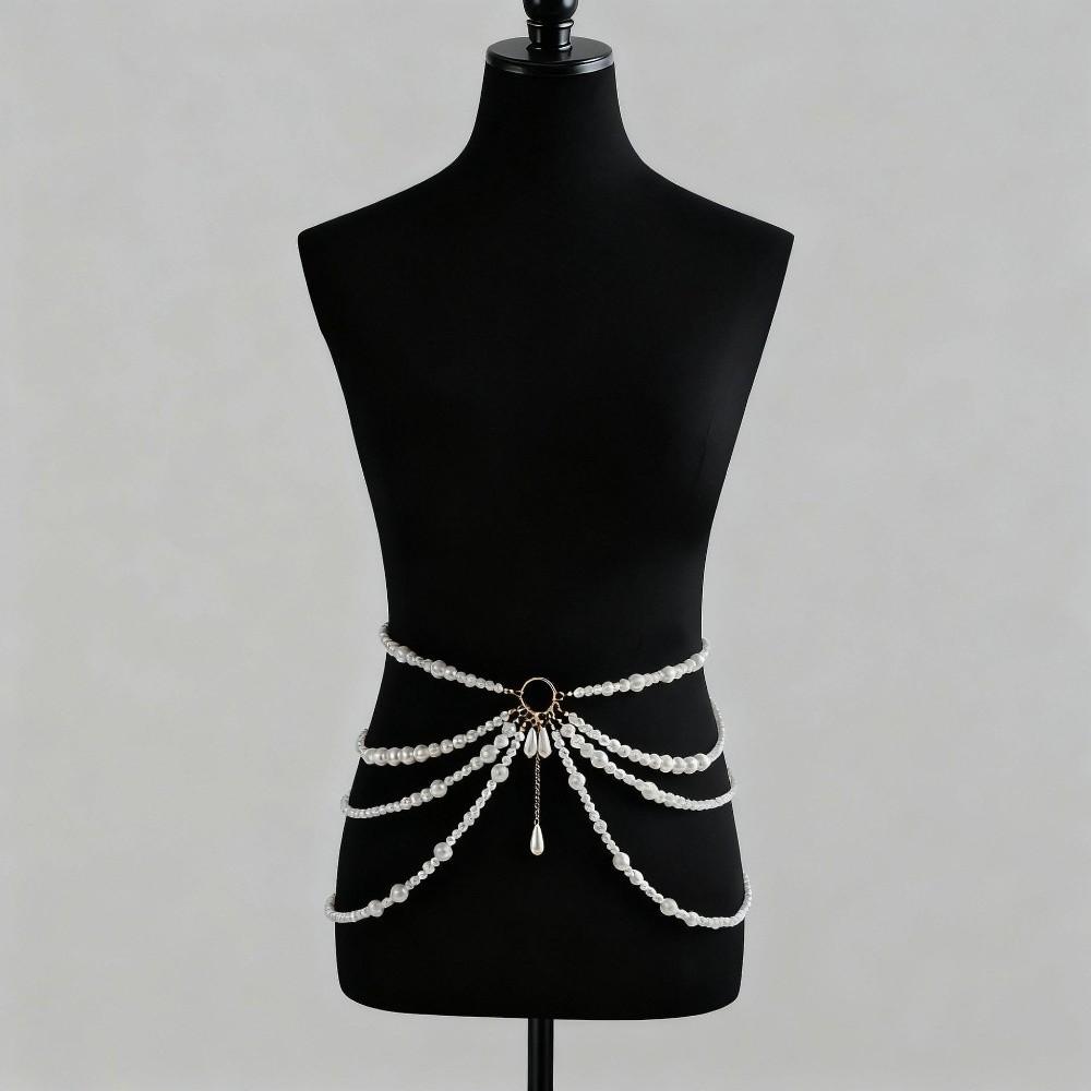 Y2K Pearl Waist Chain All-match Beadeds Body Chain Unique Multilayer Body Chain  Dress
