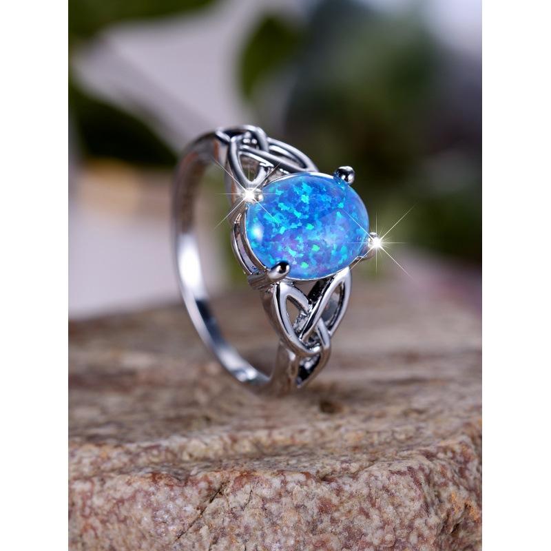 Palladium White K Egg Blue Opal Edge Cross Ring no. 5