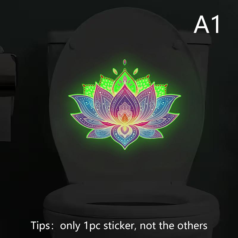 Latest Glow-in-the-Dark Lotus Toilet Sticker PVC Self-Adhesive Removable Wall Decal Luminous Car, Bedroom, Living Room Sticker