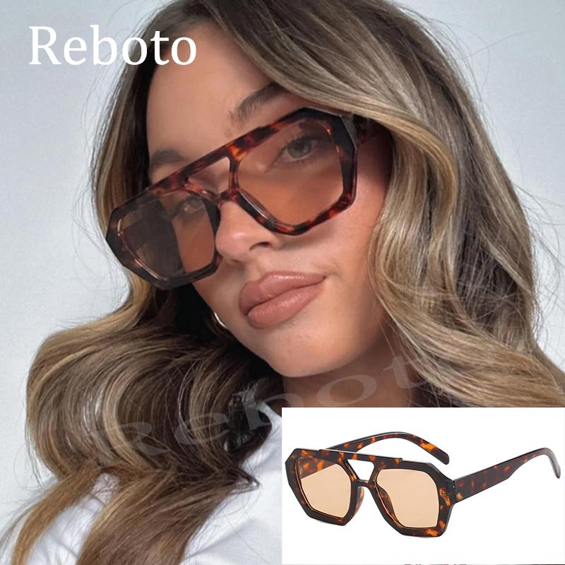 Black Brown Square Sunglasses Women Luxury Retro Double Bridges Polygon Sunglasses Female Thick Frame Eyewear Shades UV400