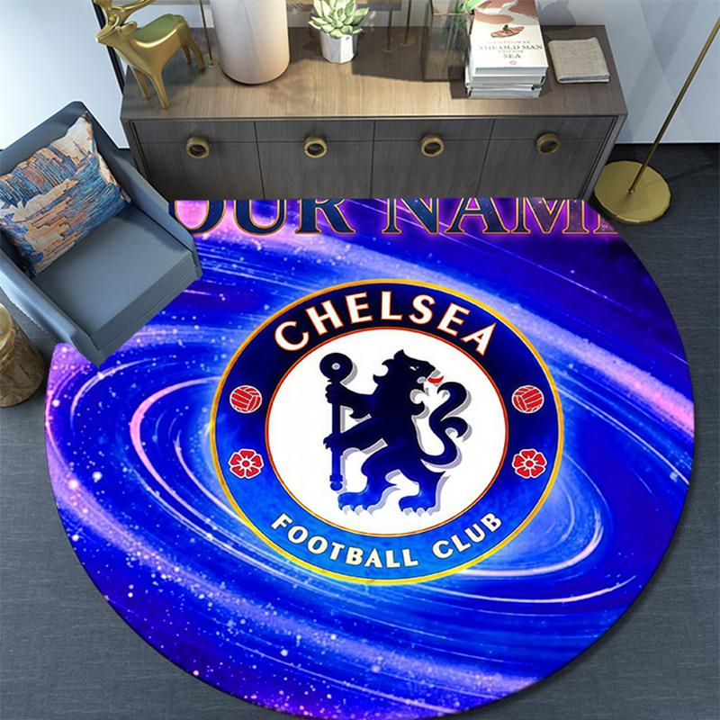 Custom Name Chelsea Football Club Round Area Rug,Carpet Rug for Living Room Bedroom Sofa Playroom Decor,Non-slip Floor Mat
