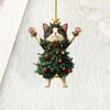 1pc Whimsical Acrylic Cat Christmas Tree Ornament - 2D Festive Kitty Charm for Bags, Keychains, Car Rearview Mirrors