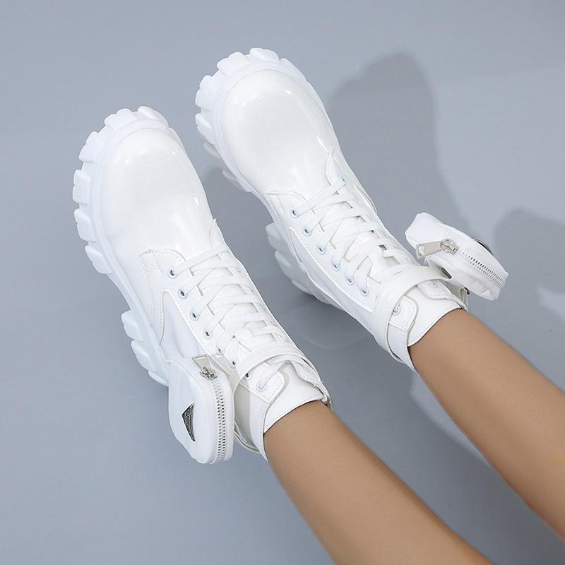 Dámská módní obuv Černá Punk Kotníková Platforma Motorkářské Martensky Šněrovací Mohutný Podpatek Spona Kapsa PU Kůže Boty