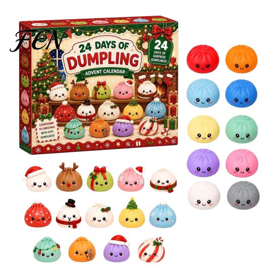 Christmas Advent Calendar Squeezy Toy 2026, 24 Days Dumpling Toys Countdown Plush Calendar, Decor Jumbo Mini Glitter for Stress Relief Festive