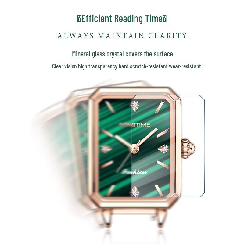 ROMITIME Women's Square Green Dial Quartz Leather Watch