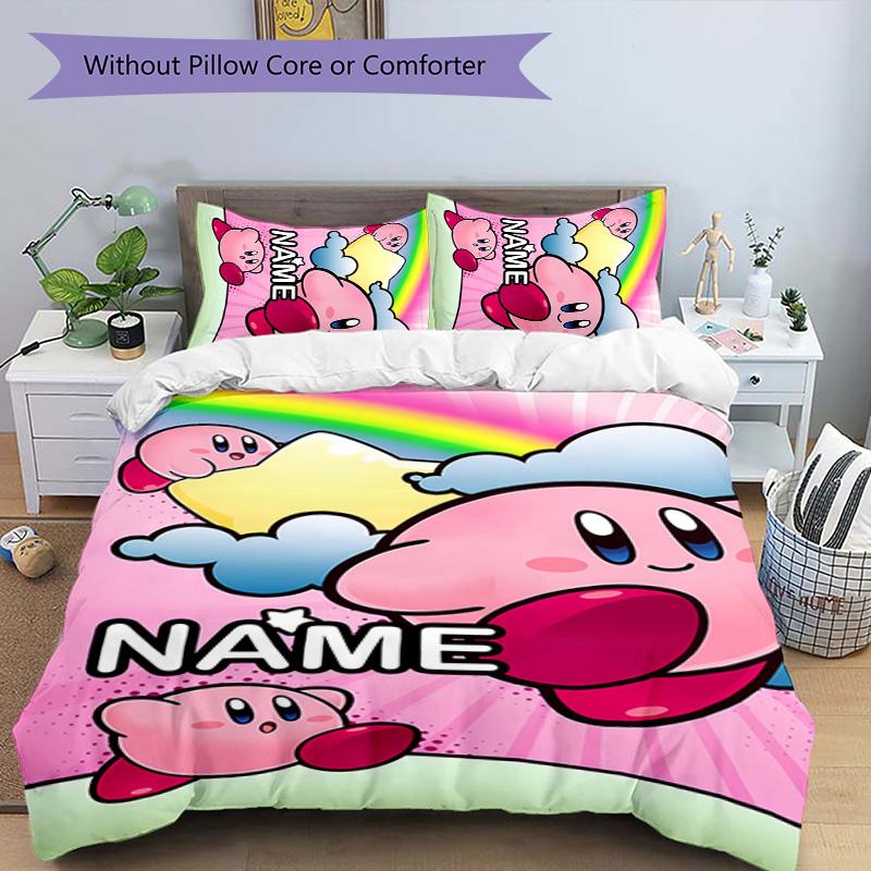 3pcs Kirby Cover Set - Personalized Name, HD Printed Bedding with 1 Cover and 2 Pillowcases - Perfect for Home Decor, Easy Care