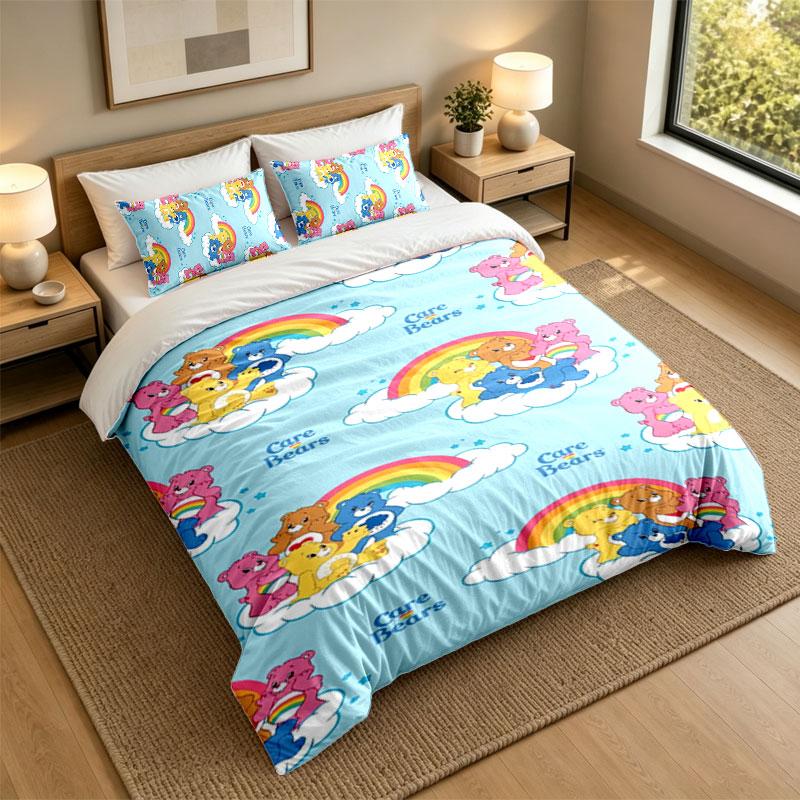3Pcs Bedding SetCare Bears Soft Bed Sheet and Two Pillowcases Home Bedroom Decor
