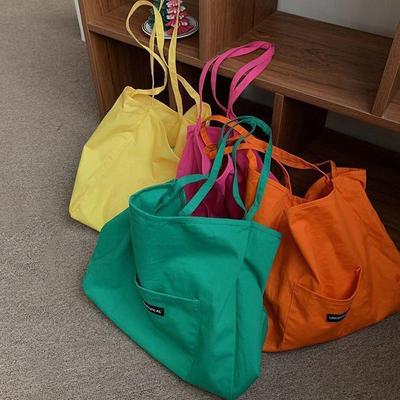 Summer Large Capacity Tote Bag Female Candy Color Canvas Shoulder Bag Travel Handbags Shopping Girls Pouch Tote ARI