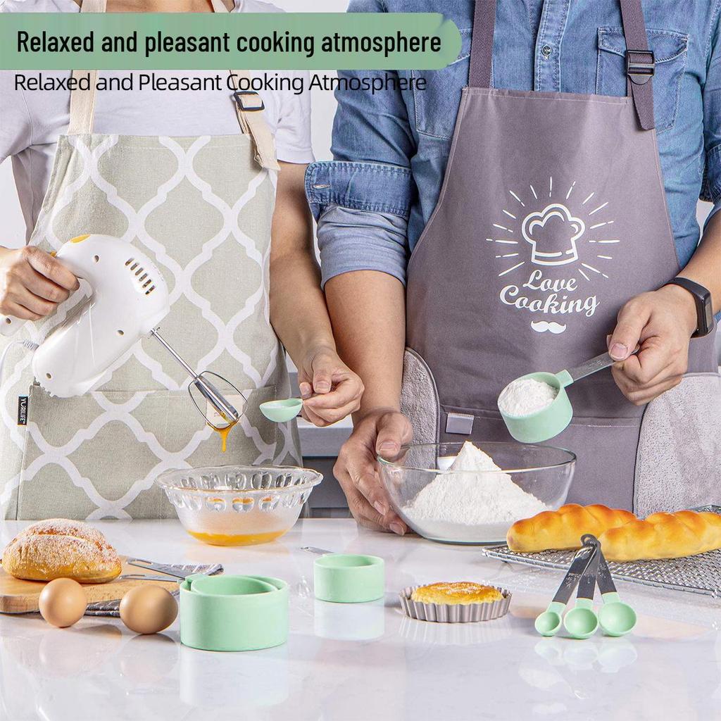 Zestaw 8 miarek i łyżek ze stali nierdzewnej z plastikowymi kubkami z podziałką do kontaktu z żywnością