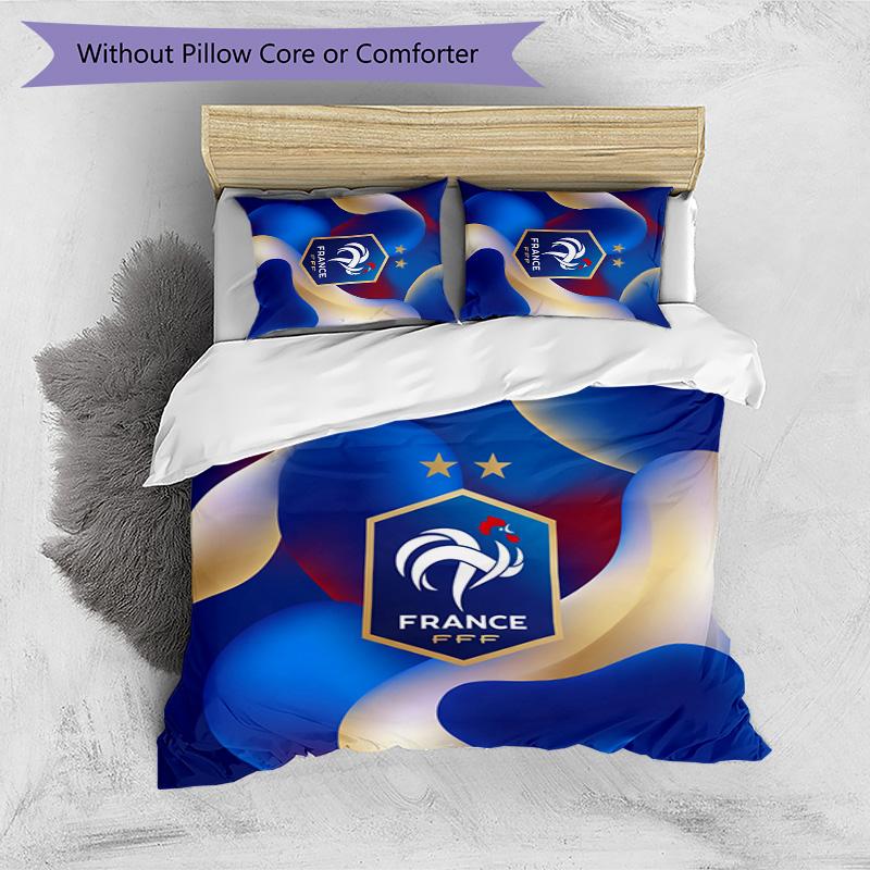 France Football Printed Bedding 3 Piece Set Cozy Breathable Bed Cover Set as Housewarming Holiday Gift