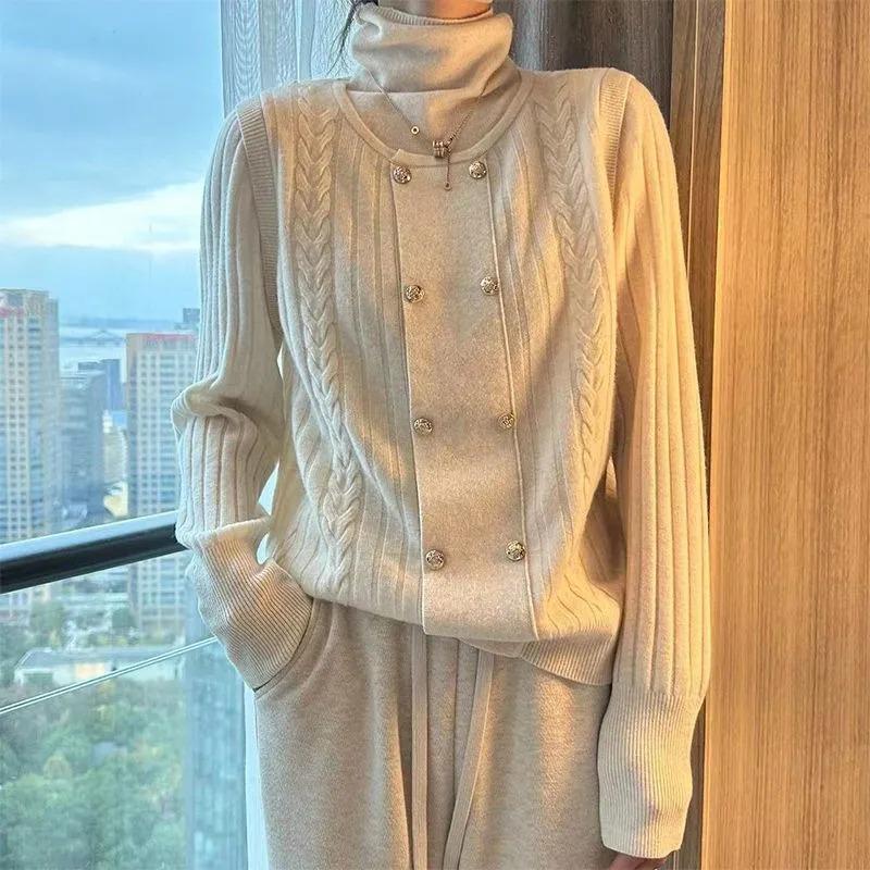 Pull pour Femmes Hiver Coton Épaissi Pull Chaud Tricoté Extensible Manches Longues Oversize Jumper Pull Tops