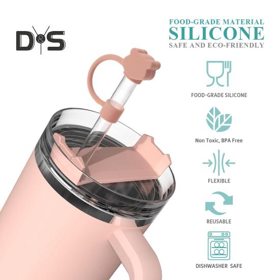 2/8 ks Silikonové krytky na brčka pro 40oz kelímky, opakovaně použitelné, design ve tvaru medvídka, chrániče konců brček, víčka, prachovka pro domov, kolej, restauraci