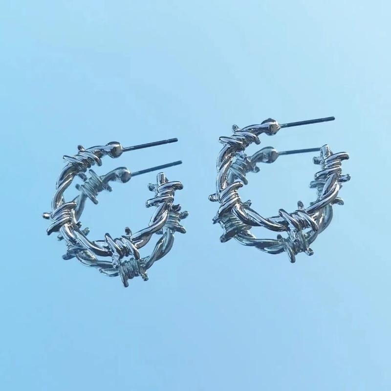 Gothic Punk Style Twisted C Shape Hoop Earrings Alloy Jewelry Trendy Creative Gift For Women Girls Daily Casual