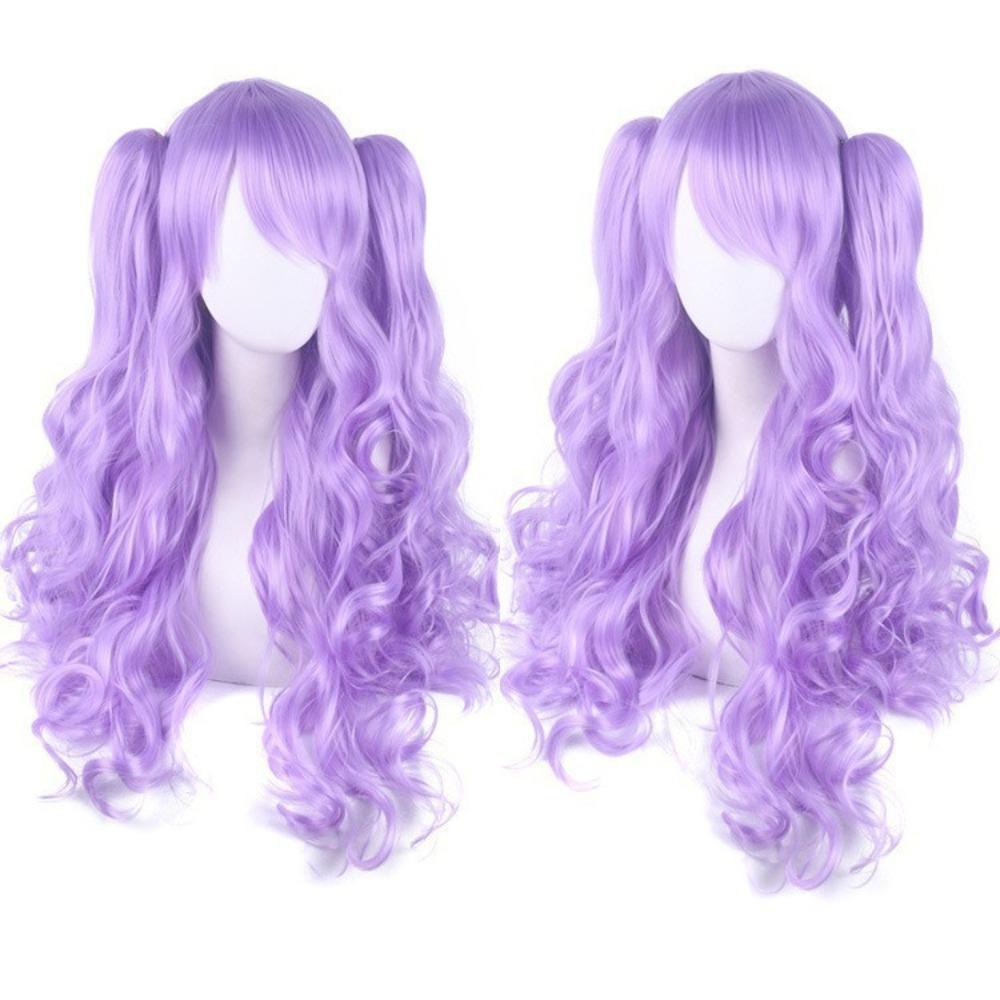 80cm Long Curly Cosplay Wig with 2 Ponytails Women Layered Wigs Pink Blue Gold Curly Wigs  Carnival