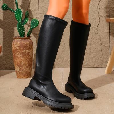 Fashion Winter New Thick Heel Cotton Boots Women's Round Head Back Zipper Thick Sole Anti-slip Wear-resistant High Boots