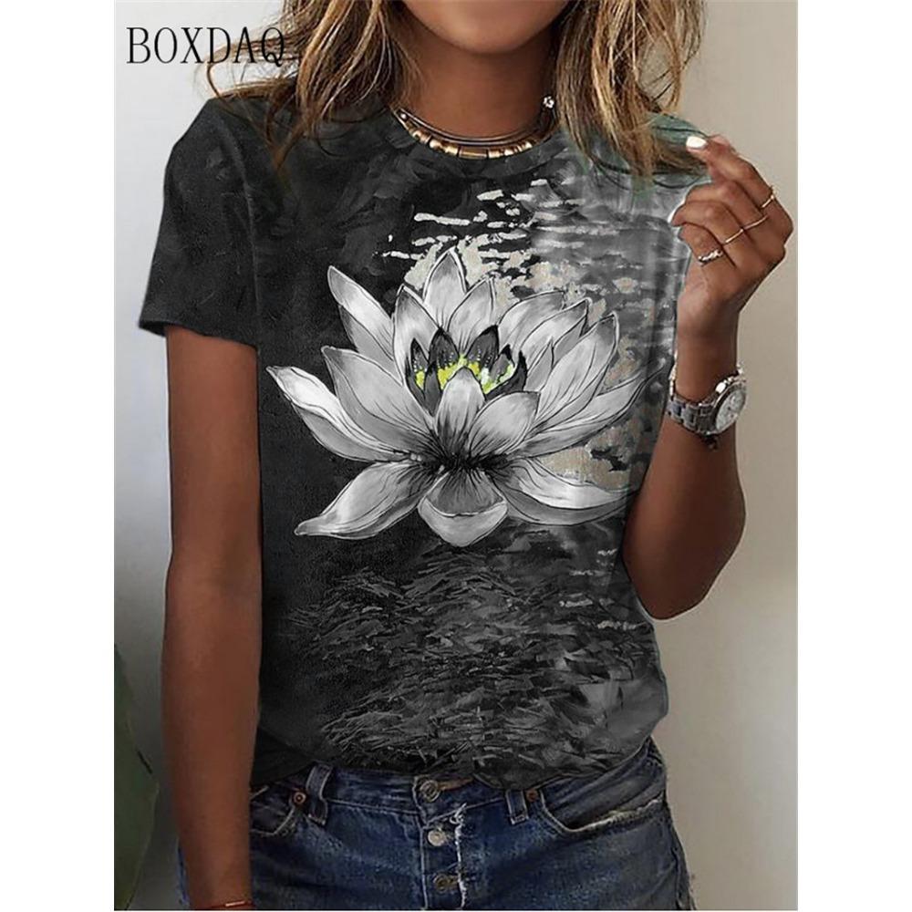 Women Floral T-Shirts Summer Short Sleeve 3D Flower Print Street Tie-dye Ladies Tees O-Neck Casual Tops