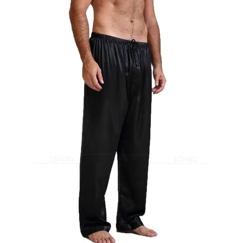 

Summer Mens Loose Satin Pants Bottoms Ice Silk Home Trousers 4 Colors 2XL чорний