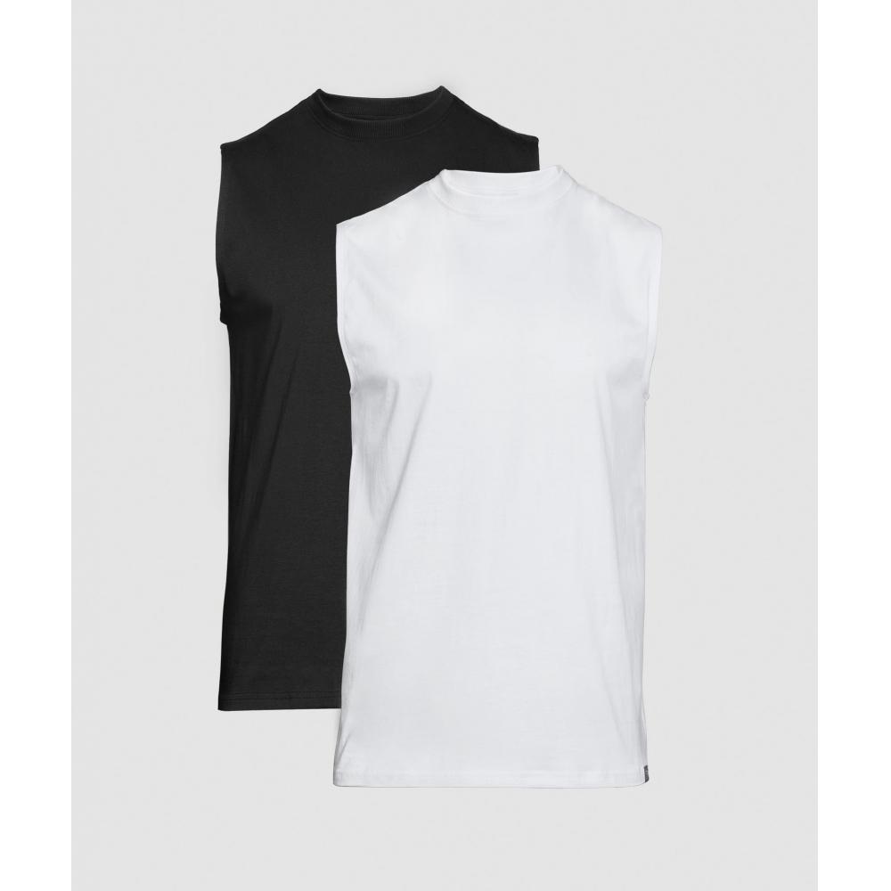 Gymshark Camiseta de tirantes Everyday, paquete de 2, blanco y negro, A2b5e, Wb86