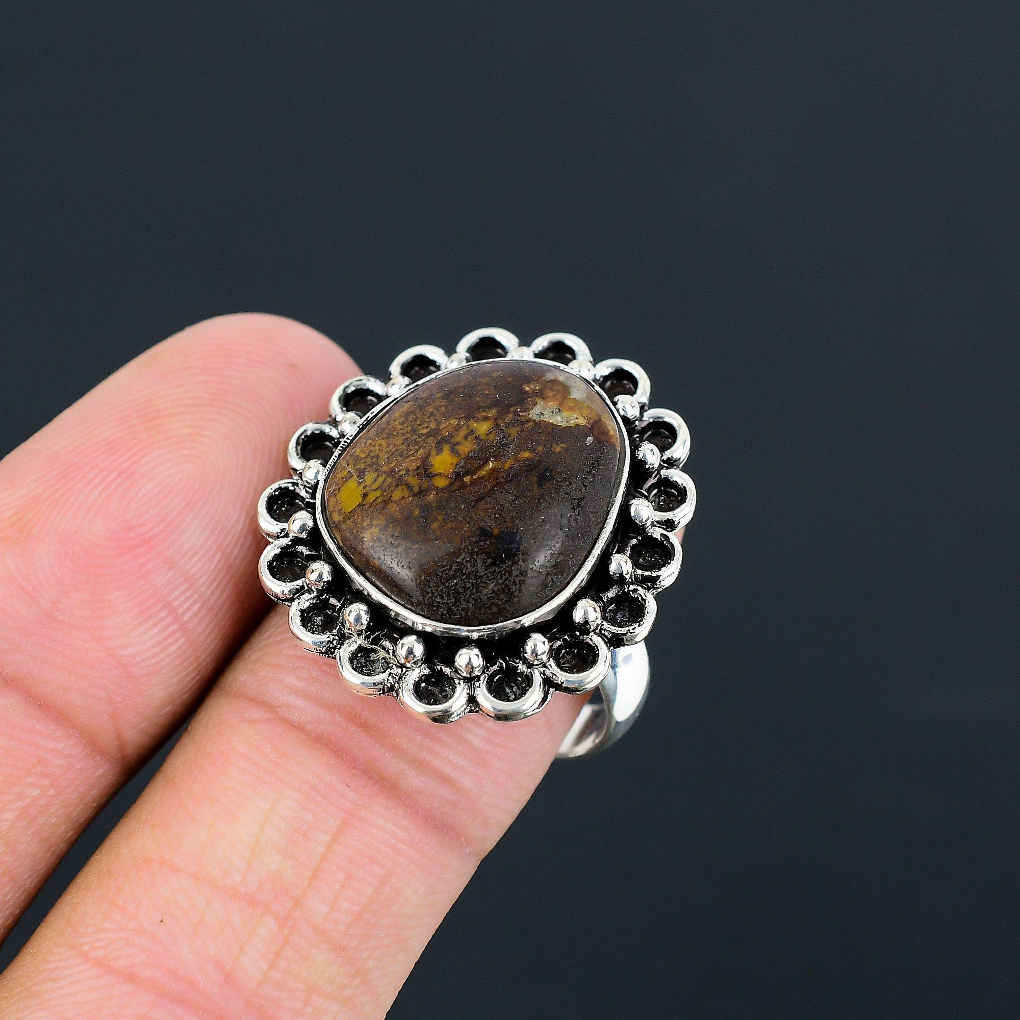 925 Silver Throat Chakra Tibetan Turquoise Stone Statement Mother Stackable Ring 9