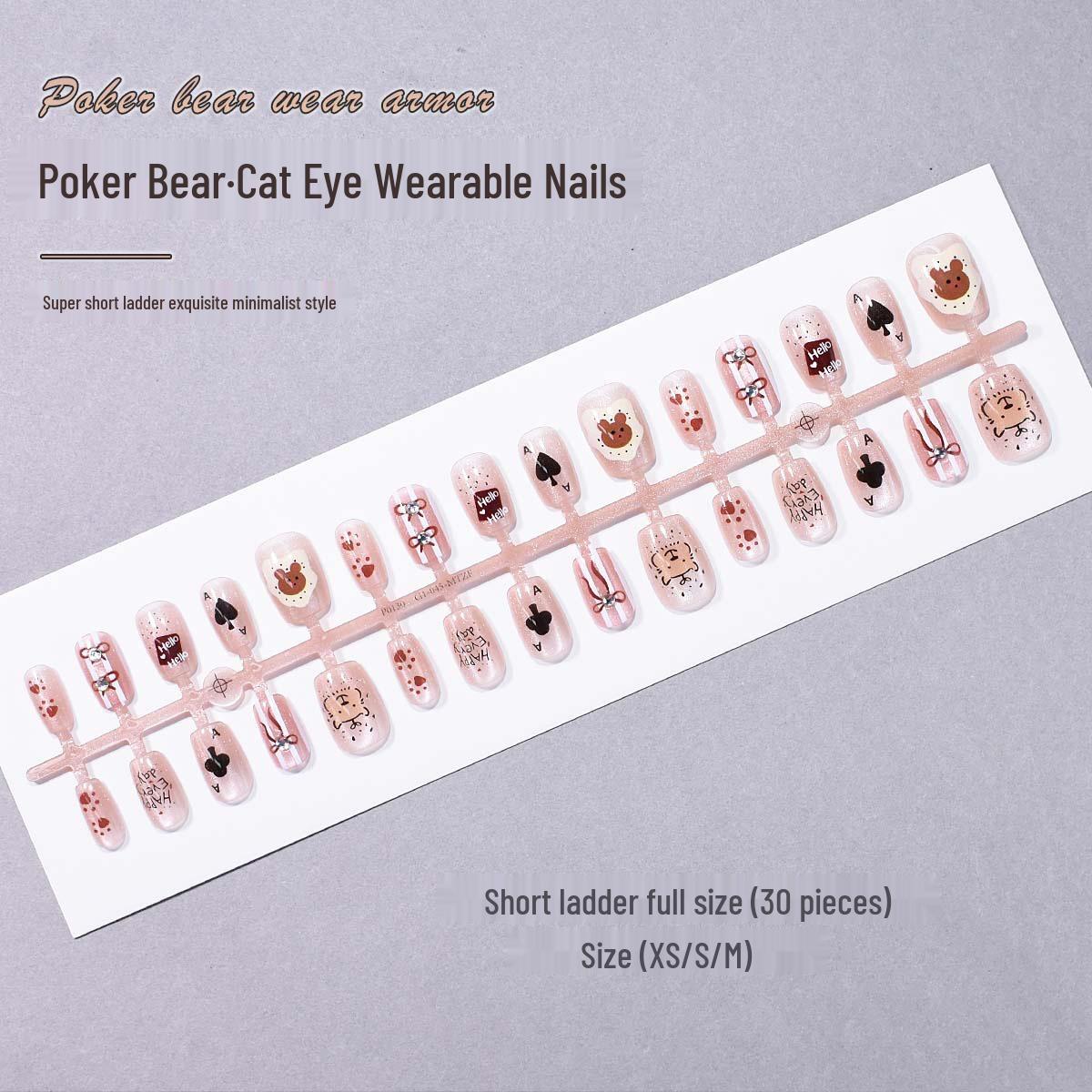 

P0130-30pcs Size-Divided Cute Poker Panda Eyes Press-On Short Nails