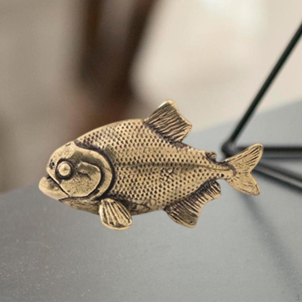 Brass Fish Figure for Desktop, Collectible Feng Shui Item Office