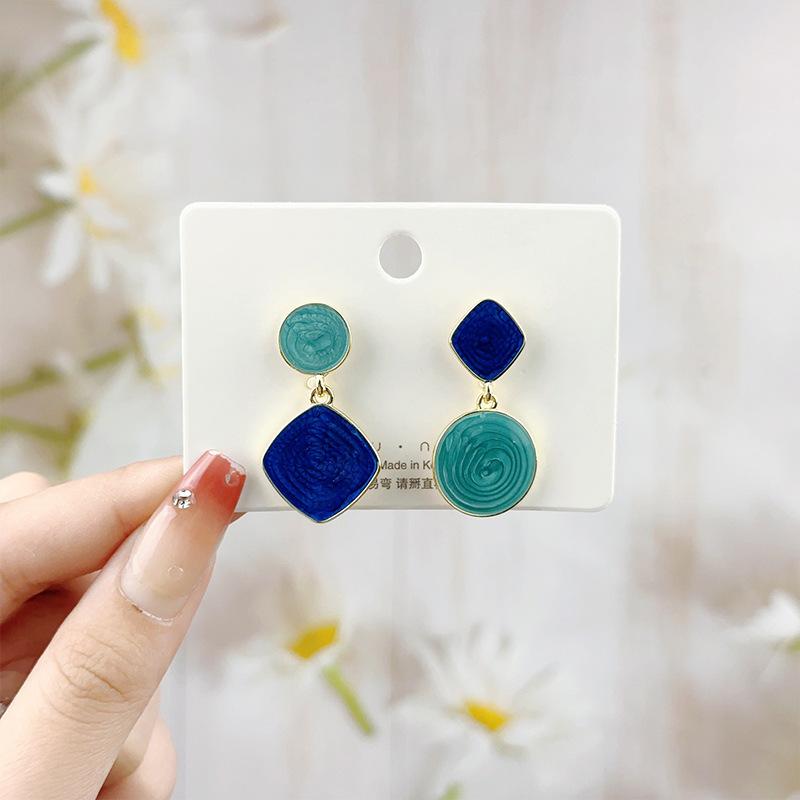 Silbernadel Persönlichkeit Asymmetrisch Geometrisch Kontrastfarbe Tropfenohrringe Einfach Vielseitig Geometrische Steckerohrringe Elegantes Temperament Ohr