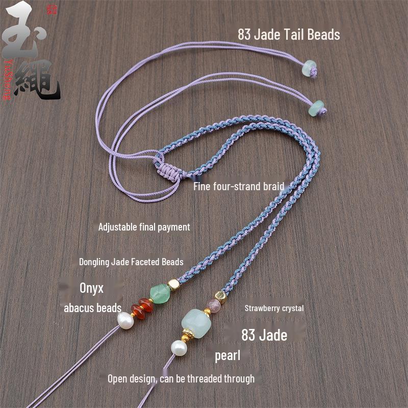 Hand-Woven Adjustable Dzi Bead Pendant Necklace Cord for DIY Jewelry Lanyard