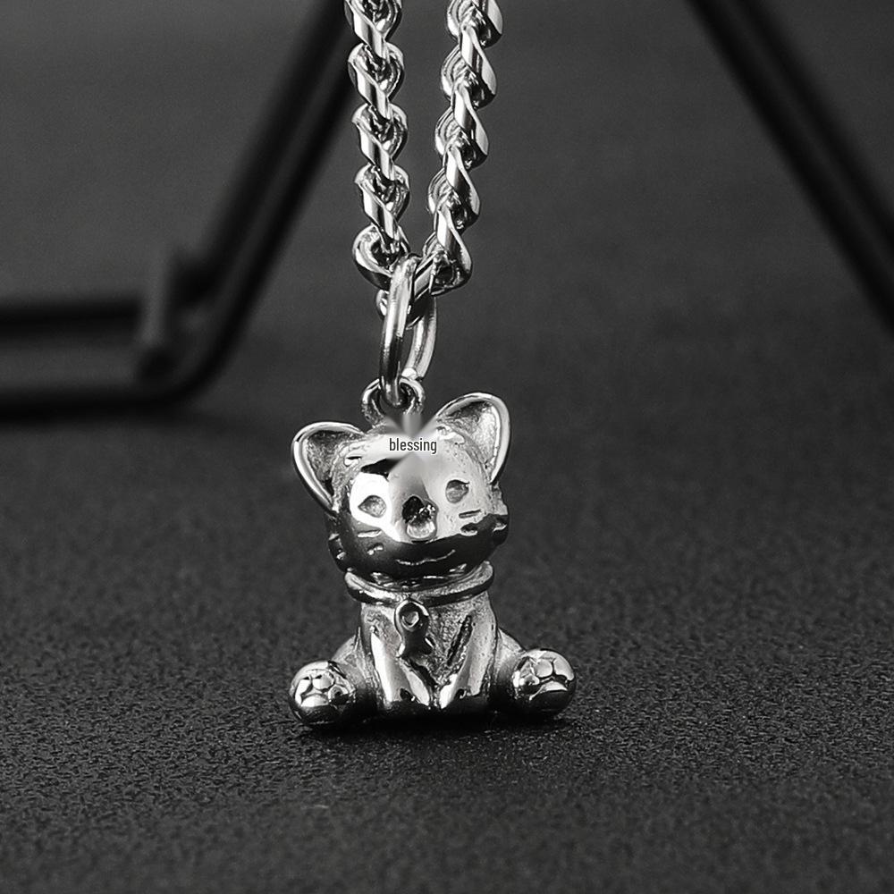 Trendy Titanium Steel Kitten Necklace: European & American Hip-Hop Style, Unisex Pendant Chain for Couples
