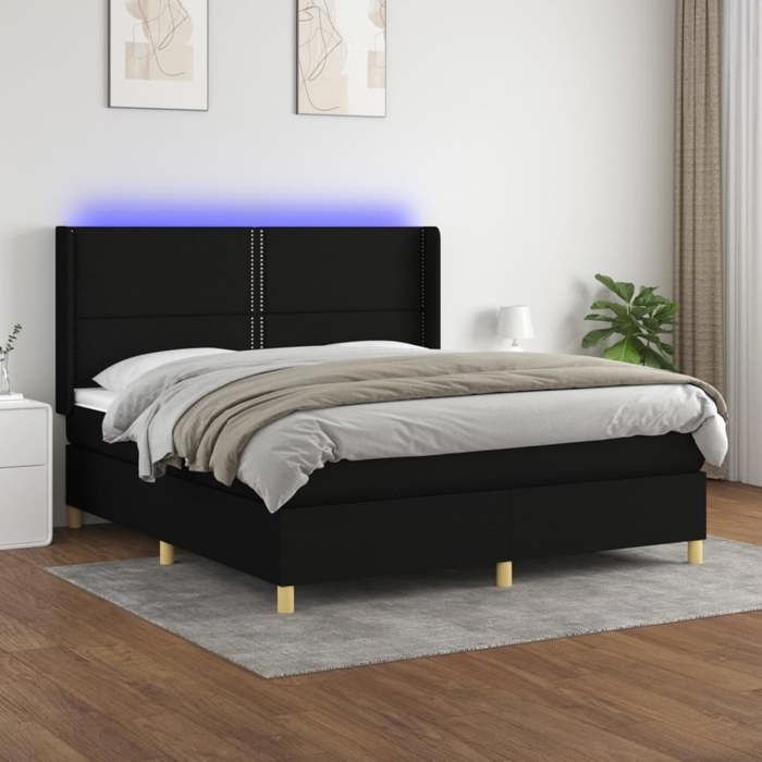 VidaXL Slat Bed Base with Mattress and LED, Upholstered Bed, Double Bed, Adult Bed for Interior Bedroom, 3138815
