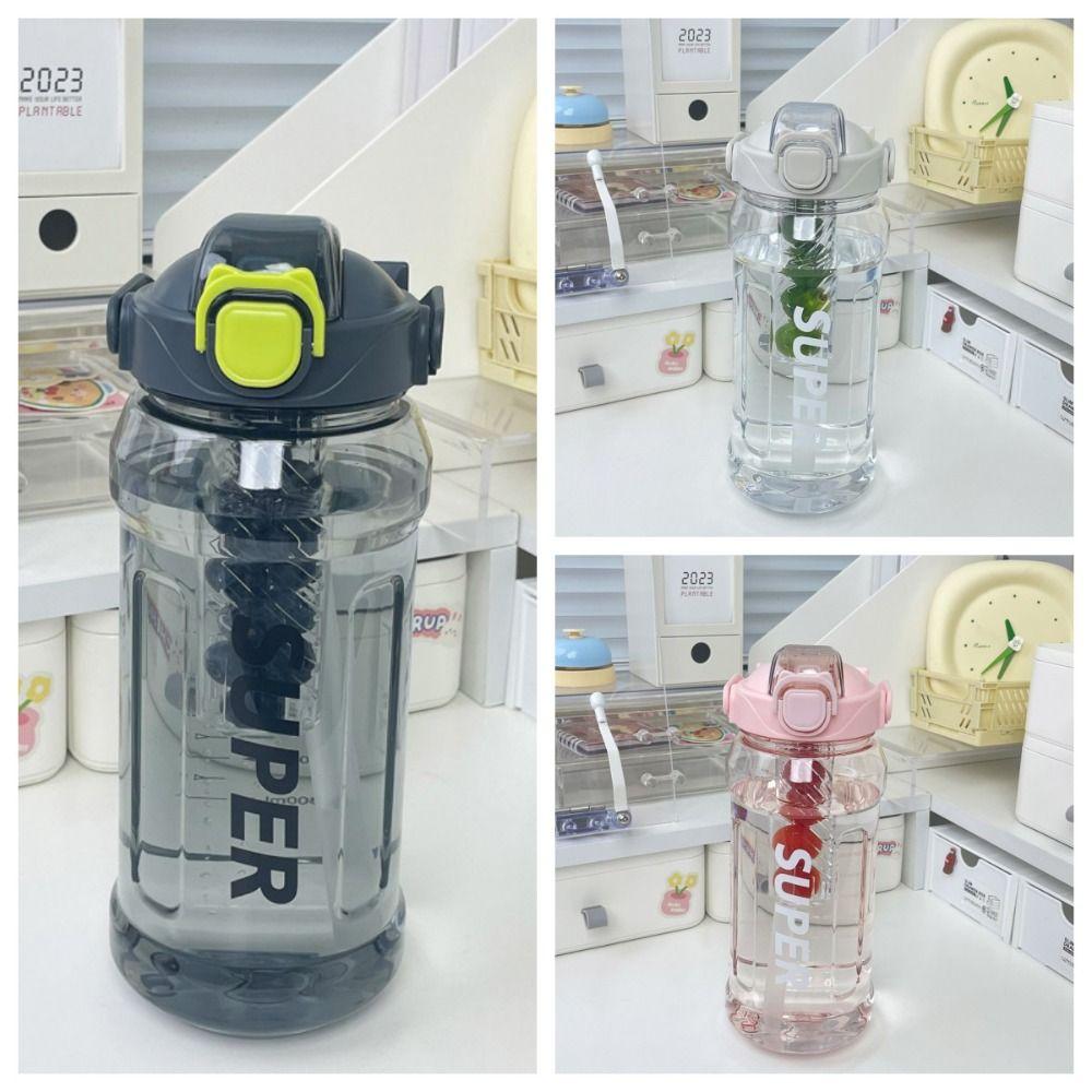 With Straw Transparent Sports Water Cup Bounce Lid Large Capacity Sports Kettle  Summer