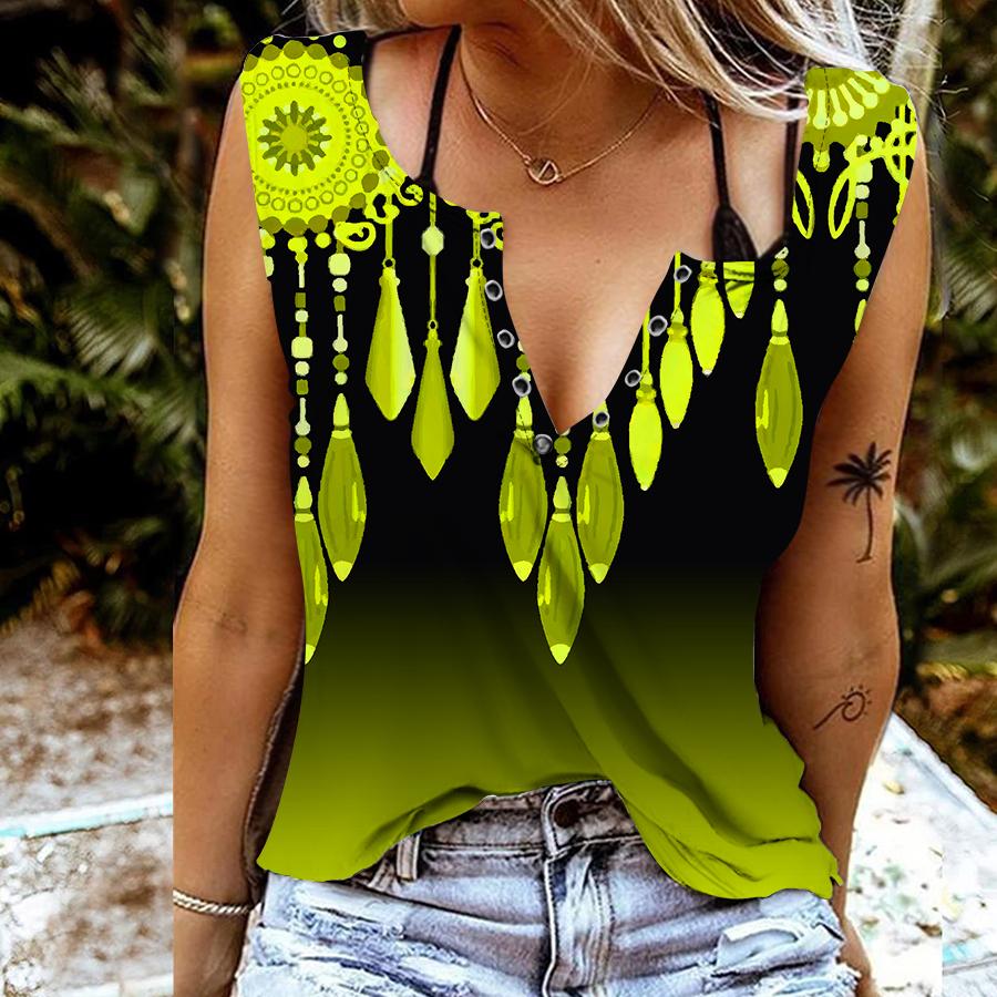 

Женские майки, сексуальные летние топы без рукавов с v-образным вырезом, жилет с 3D кулоном и принтом, крутые легкие топы 8XL жёлтый